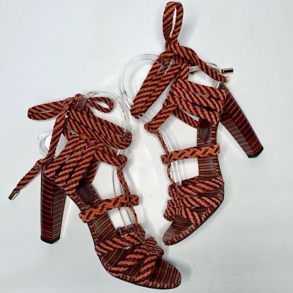 Jimmy Choo Trix 100mm Woven Multi-Wrap Sandal High Heel Pumps Coral EU 37 US 7 - Picture 6 of 11